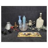 Misc Home Decor Lot Including a Crystal Rose Bowl