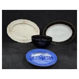 (2) Platters, Black Serving Bowl & Souvenir A