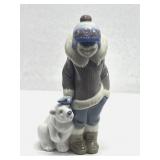 RETIRED RARE Lladro Eskimo Boy w/Pet Polar Bear