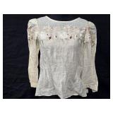 Sz S Linen Embroidered Top w/Crocheted Vest