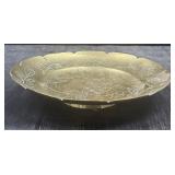 9" VTG Brass Pedestal Bowl with Etched Floral and