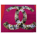 Vintage Chanel Paris Pink Silk Scarf Featuring a