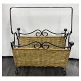 Wicker And Cast Iron Magazine Rack Stand Towel