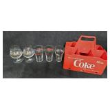 (5) Vtg Coke Glasses + Large Bottle Plastic