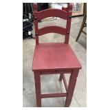 Red Wooden Bar Stool w/Ladder Back Design