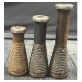 (3) Vintage Wooden Bobbin Candlestick Holders