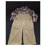 Sz 2T Corduroy Overalls w/ Plaid Flannel Shirt