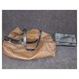 Small Black Leather Studded Purse + Tan Leather