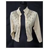 Vintage 1950s Beige Beaded Cardigan Sweater & (