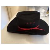 Sz: 6, Black Wool Cowboy Hat Red Hat Band
