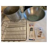 Large Stew Pot, Large Stainless Bowl, Dish Rack &
