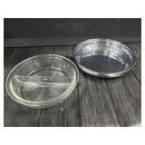 VTG 10" Pyrex Divided Serving Bowl & 11"