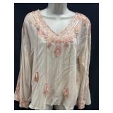 Sz S Love Sam Peyton Embroidered V Neck Blouse