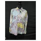 EU Sz 42 Linen Paisley Print LS Button Up Shirt