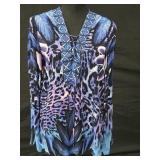 Sz Med Hale Bob Blue Animal Print Beaded Lace Up