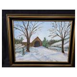 29"×23" Framed Winter Scene Oil on Canvas