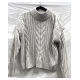 Sz: M, Turtle Neck Beige Cable Knit Sweater