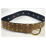 Sz M Studded Leather Belt Gold Tone Domed Rivet