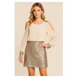 Sz 12 CACHE Cold Shoulder Rose Gold Sequin Dress
