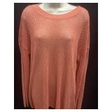 NWT Sz S Kori Fishnet Mesh Overlay Coral Sweater