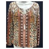 Sz 10 INC Printed Peasant Sheer Blouse