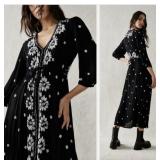 Sz: M, Free People Embroidered Fable Midi Dress