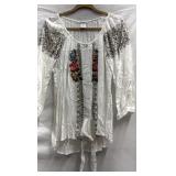 Sz:M, Krista Lee, White Floral Long Sleeve Shirt