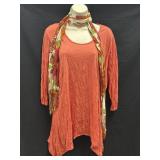 Sz S Pleats Collection Blouse w/ Scarf