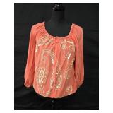 Sz L Trina Turk Coral Silk Paisley Sequin p