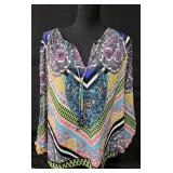 Sz Med Hale Bob Boho Peasant Blouse w/Tie Front