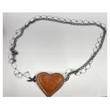 Leather Heart Shaped Body Chain Orange Leather