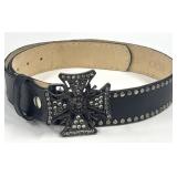 Sz S Cache Black Leather Belt Studs/Rhinestones