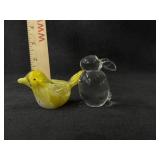 (2) Mini Glass Figurines Bird & Bunny