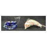 (2) Art Glass Dolphin Figurine (1) Is Broken