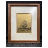 12.5" x 15" Foil Print Of Ship At Sea 3D