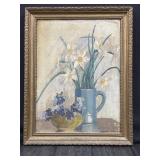 14.5" x 18.5" VTG Daffodils Flower Vase Oil