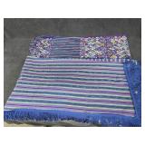 Table Runner & Long Tablecloth w/Blue Fringe