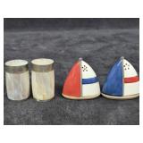 Vtg Mother-Of-Pearl & Sailboat Salt & Pepper