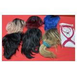 (6) Short Wigs w/ Portable Wig Stand