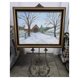 51" Wrought Iron Chain Easel & 29"ï¿½23" Framed O