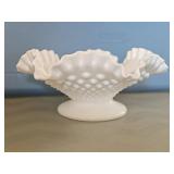 White Fenton Milk Glass Hobnail Ruffled Edge