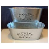 NWT (2) Oval Galvanized Planters 10" X 5" X 4"