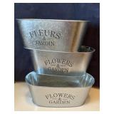 NWT (3) Oval Galvanized Planters 10" X 5" X 4"