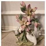 Capodimonte Italy Orchids And Doves Large Vintage