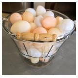 7"ï¿½10.5" Glass Basket w/Wooden Handle + Faux Eggs