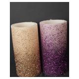 Gold & Purple Glitter LED Flameless Candles