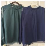(2) Sz L Blouses w/ Ruffled Neckline