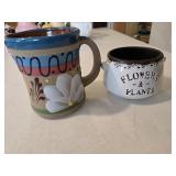 5.5" Ceramic Mug Planter & Small Ceramic Bucket
