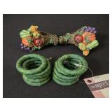 (2) Cornucopia Napkin Rings & (10) Small Green