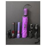 (5) Flashlights & (4) Umbrellas & Trash Can